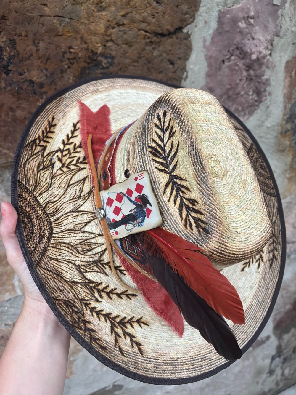 New Charlie 1 horse Hand burned hat Sz 7 1/8 - Picture 5 of 9